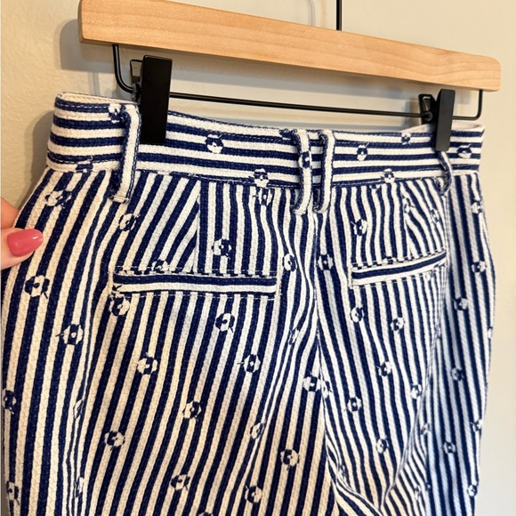 By Anthropologie • The Essential Slim Striped Blue Daisy High Rise Sz 0 Tapered - Picture 11 of 13